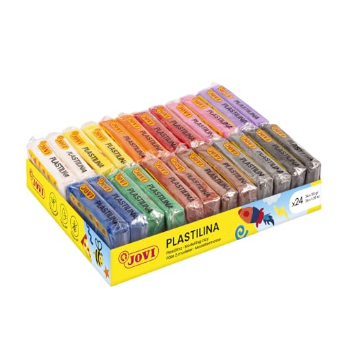 Jovi - Pack de Plastilina de 12 Colores, 24 Pastillas de 50 Gramos, no Tóxica, plastilina Jovi Vegetal para niños a Partir de 3 años, plastilina para Manualidades y Juegos (P70/24C)