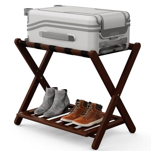 Lenwi Fully Assembled Luggage Rack, 5 Nylon Straps Folding