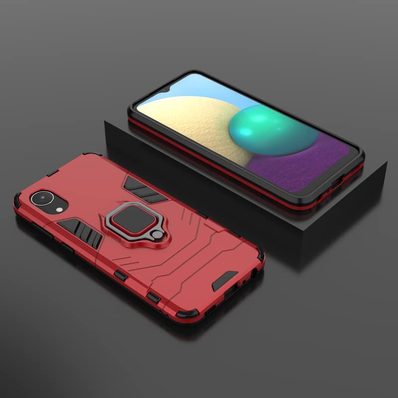 Image of Hybrid Armor Shockproof Soft TPU and Hard PC Back Cover Case with Ring Holder for Samsung Galaxy A03 Core (Red)
