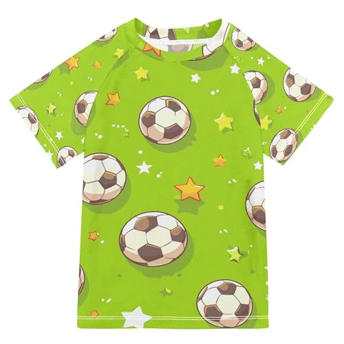 Wudan Cartoon Stars Soccer Balls Green Kids Bathing Suits Girls UV Protection Kids Rash Guard Swimsuit Girls Swimwears T Shirts for Teen Boys 5-6T