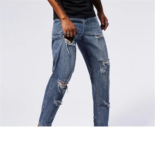 Men's Perforated Jeans Loose Harun Retro Street Korean Edition Long Pants4