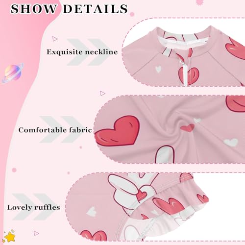 CHIFIGNO Quick Dry One Piece Swimsuit for Girls Cute Hearts Peace Pink Long Sleeve One Piece Swimsuit 3T4