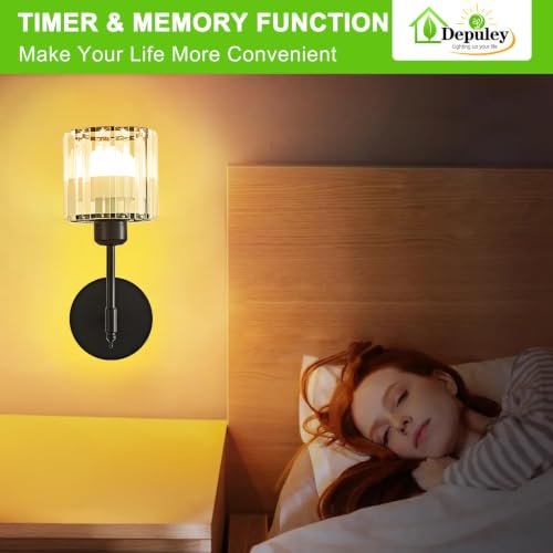 Image of Depuley Wall Sconces Battery Operated: Set of 2 Wireless Crystal Wall Lights with Remote - Rechargeable 15 Colors Black Wall Lamp for Living Room Home Decor