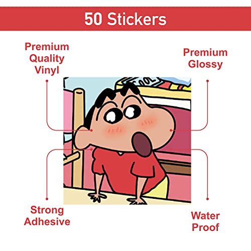 Image of Rousrie - 50 Pieces Vinyl Waterproof Wall Stickers for Kids Random Size, (Shinchan), Multicolor, Self-Adhesive