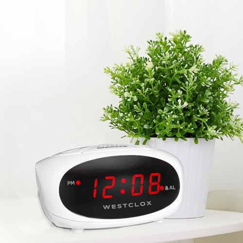 Image of Westclox Super-Loud LED Electric Alarm Clock with 0.6 inch Digital Display, Adjustable Alarm Volume, 9-Minute Snooze & Battery Backup - Standard Digital Clock for Bedroom, Home or Office (White)