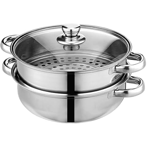 Steamer Pot for Cooking 11 inch Stainless Steel, 2-tier Multipurpose 18/8 Stainless Steel Steam Pot Cookware with Lid for Vegetable, Dumpling, Stock, Sauce, Food Cover