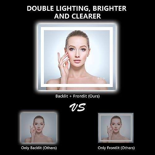 Image of 36x30 Inch LED Bathroom Mirror with Lights Front and Backlit Lighted Vanity Mirror for Bathroom Wall with 3 Colors Dimmable Anti-Fog Memory Shatter-Proof IP54 Waterproof Horizontal /Vertical