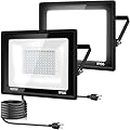 2Pack LED Flood Light Outdoor,100W LED Work Light 11000lm with 6FT US Plug,IP66 Waterproof Exterior Security Lights,6000K Daylight White Outside Floodlights Slim Design for Playground Yard