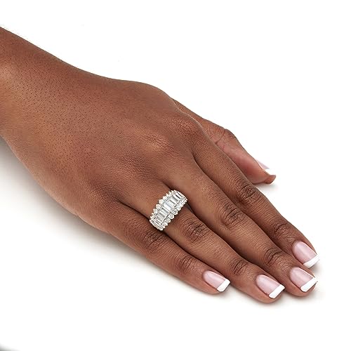 PalmBeach Yellow Gold-plated Sterling Silver Emerald Cut Cubic Zirconia Triple Row Anniversary Ring Sizes 5-124