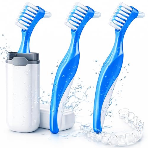 Cepillo Limpiador para Ortodoncia 3 UDS + Funda de Regalo – Cepillos de Limpieza para Prótesis Dental, Dentadura Postiza y Férula Dental con Cabezal de Doble Cara y Cerdas Resistentes