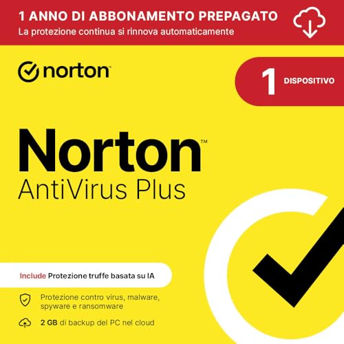 Norton Antivirus Plus 2026| 1 Dispositivo| 1 anno rinnovo automatico|Digital Download