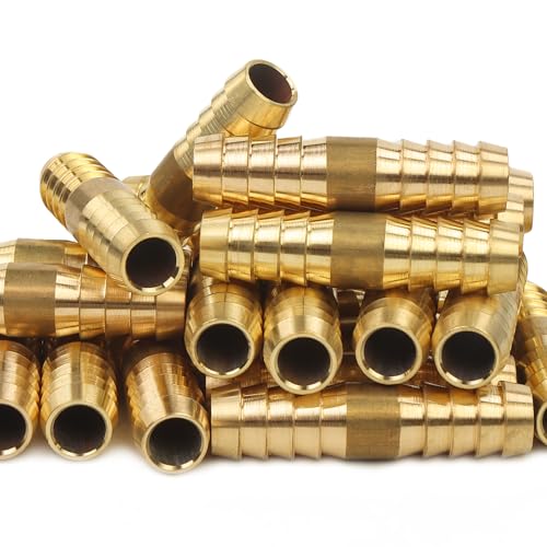 LTWFITTING Brass Barb Splicer Mender 3/8-Inch ID Hose Fitting for Power Steering Flush Tube Vehicle Fuel System (Pack of 5)