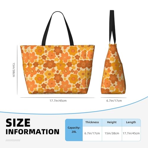 70s Retro Vintage Floral Pattern Oversized Waterproof Beach Bag – Multi-Pocket Zipper Tote, Compact Foldable Design For Travel, Pool, Shopping & Outdoor Adventures4