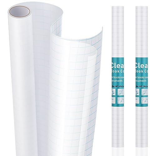 TimeTech Clear Adhesive Book Cover 13.5" x 5' Roll Pack of 2, Clear Contact Paper, Self-Adhesive, Waterproof, Dust & Scratch Resistant