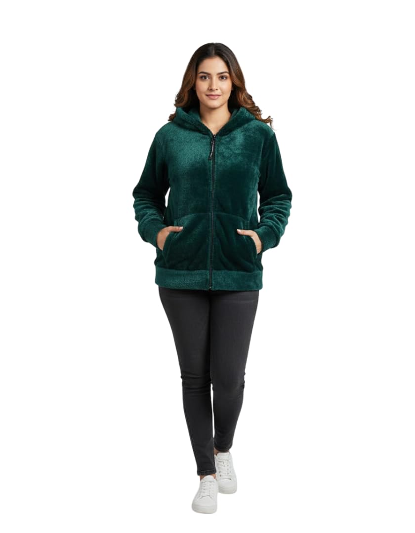 bennybenz Women’s Plush Faux Fur Jacket with Hood | Winter Warm Zip-Up Coat | Stylish Warm Zip Jacket-picture-10