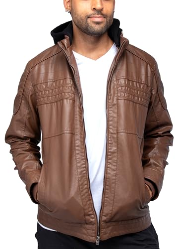 Image of X-Ray Men's Slim Fit Faux-Leather Moto Jacket with Removable Hood