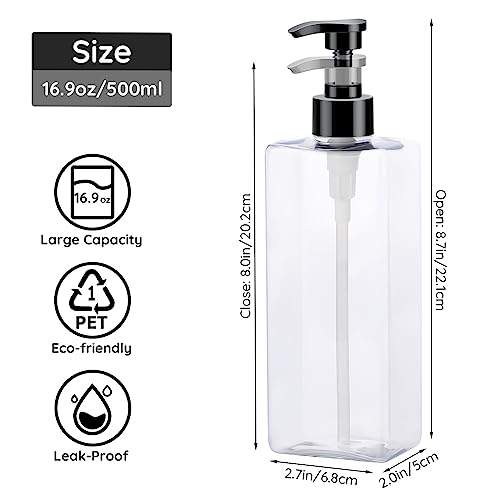 Image of Segbeauty 16.9oz Empty Bathroom Soap Dispenser, 2pcs Refillable Plastic Lotion Pump Bottles with Labels, 500ml Clear Shower Soap Dispenser Shampoo and Conditioner Bottles with Pump for Kitchen