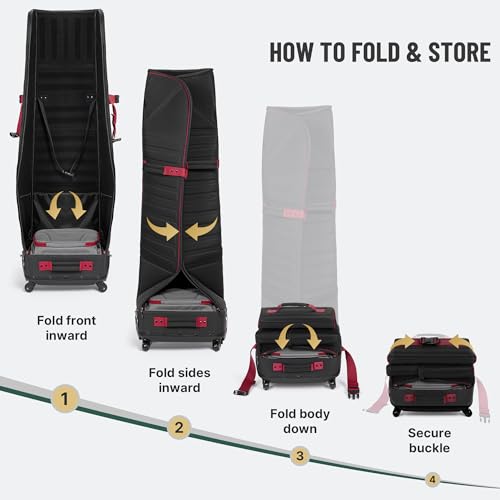 Image of Golf Travel Bag Foldable, 1680D Oxford Fabric Padded Protect Golf Clubs | Molded Storage Pocket Durable Hard Base with 6 Wheels Travel Golf Case for Airlines Easy to Maneuver