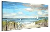 Beach Themed Wall Art Painting Canvas Artwork Decor for Bedroom Living Room Home Office Decoration Seascape Picture with Frames