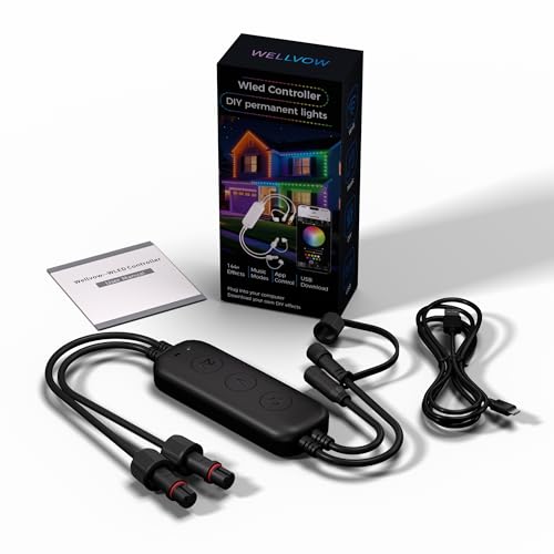 wellvow WLED Controller for GOVEE Permanent Outdoor Lights(Modal:H705D,H705E,H705F),WLED ESP32 Programmer12-36V, IP67 Waterproof Dual Output Light Controller, DIY Re-Flashing Supported(Modal W002)
