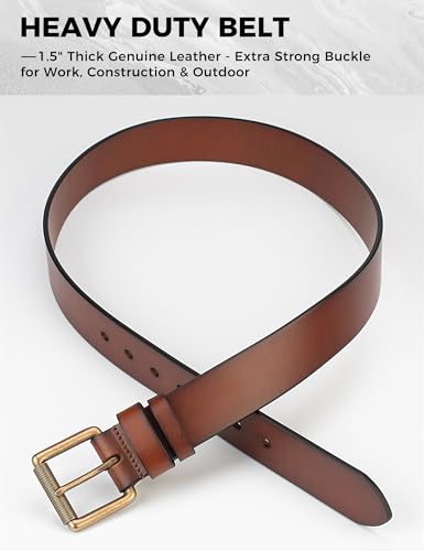 Mens Heavy Duty Full Grain Leather Belt - 1 1/2 Italian Genuine Leather with Sturdy Buckle for Jeans Casual Pants4