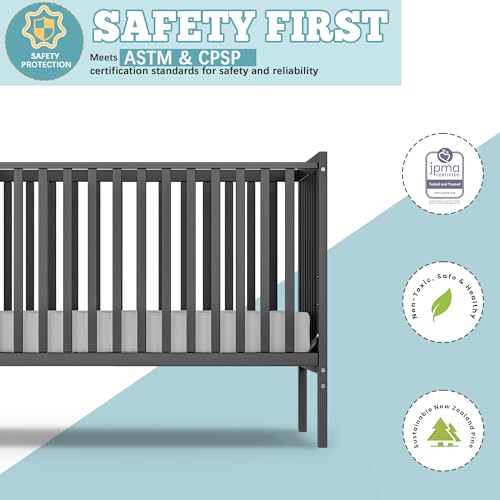 image for Saylike Baby Crib 5-in-1 Convertible, Wood Full Size Toddler Bed for S