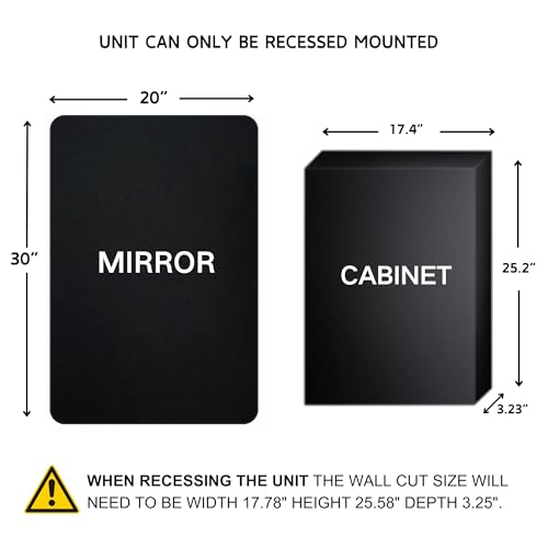 Image of TEHOME Farmhouse Black Recessed Rectangle Bathroom Medicine Cabinet 20x30
