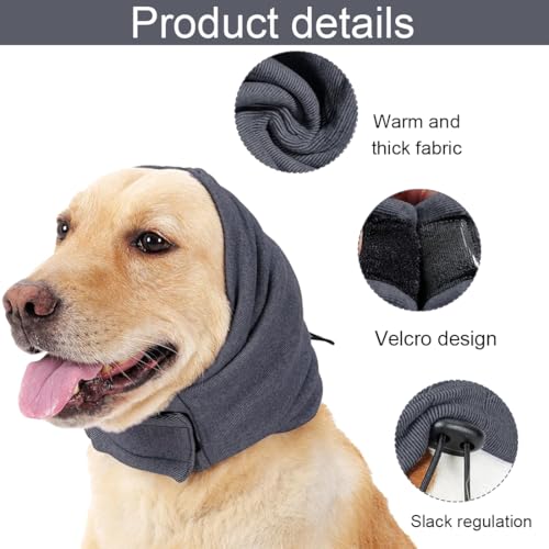 RVYEIOP 1 Stück Grau Beruhigende Ohrenschützer für Hunde, Haustierbandana, leicht zu reinigender Kopfschutz für Hunde mit verstellbarem Selbstklebeband