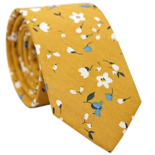 Image of BELLUNO Men's Cotton Floral Skinny Tie, 2.5 inch Width, with Gift Box