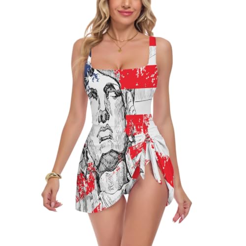 Vestido de natación adelgazante para mujer con bandera de EE. UU.