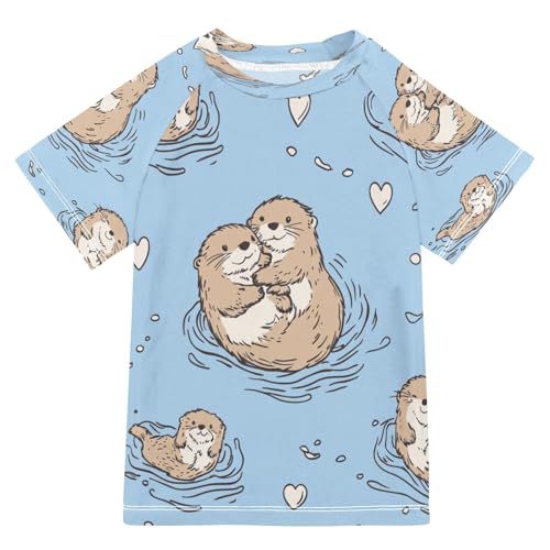 Boys Short Sleeve T-Shirts Blue Capybara Otter Animal Rashguard Kids Swim Shirts Sun UPF 50+