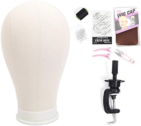 Gabrielle Canvas Block Head Mannequin Head Afro Manikin Wig Head Set with Stand Display Styling Head for Making Women (23 Inch)