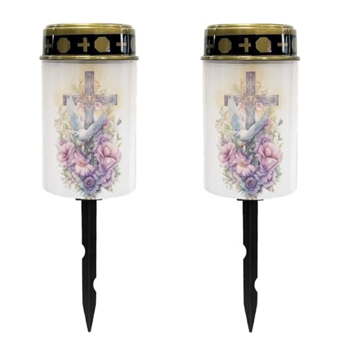 Image of Cross and Peace Dove Light for Prayer Cemetery Solar Lights for Grave Cemetery Decor Candle Lamp Waterproof Solar Power Light Eternal Lights for Graves Cemetery Memorial Gift 2 PCS