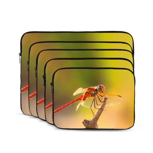 Red Dragonfly On Branch Laptop Sleeve Case 10 Inch Suitable for Notebook Computer Tablet Traveling Carrying Simple Case2