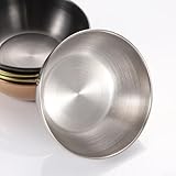 Jotekonoby Cuenco redondo de acero inoxidable para condimentos, para aperitivos, bandeja pequeña, cuenco de condimentos para comidas, plato multiusos apilable para cocina (plata)