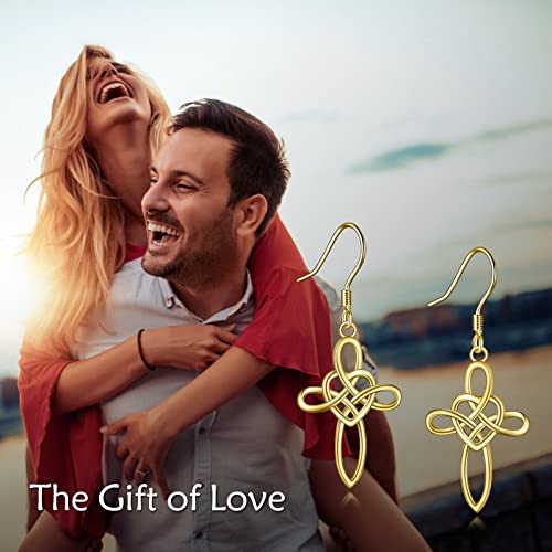 Yfn Sterling Silver Celtic Knot Dangle Earrings Good Luck Irish Celtic Knot Vintage Dangles For Women (Gold-Celtic Cross Earrings) #TOP4