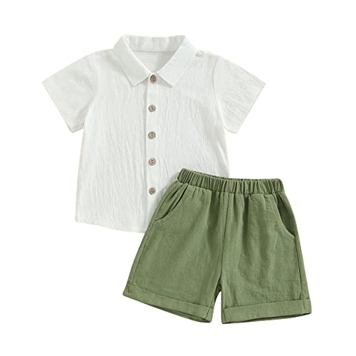 Image of Karuedoo Toddler Baby Boy Clothes Cotton Linen Short Sleeve Button Down Shirt Shorts Set 2Pcs Summer Outfits