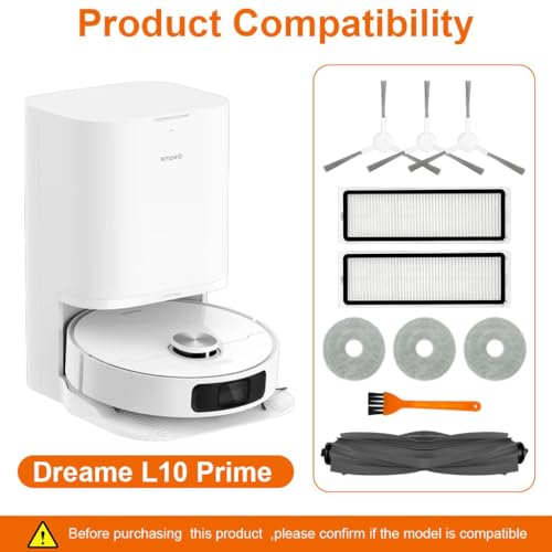 Image of HASTHIP 9Pcs Replacement Parts for Dreame L10 Prime Vacuum Cleaner | Spare Accessories Kit with 1 Main Roller Brush, 3 Side Brushes, 3 Mop Cloth, 2 Filters