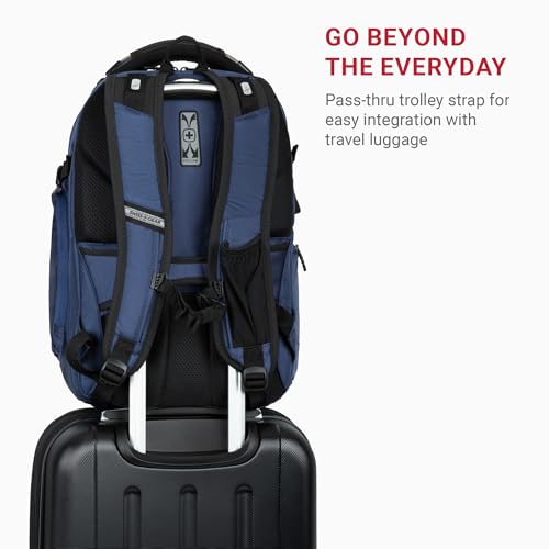 Image of SwissGear Travel Tech Elite Laptop Backpack - Fits Laptops up to 16 inch - ScanSmart TSA-Friendly Backpack with USB Port, Shoe Compartment & Organizer Pockets - Navy Ballistic