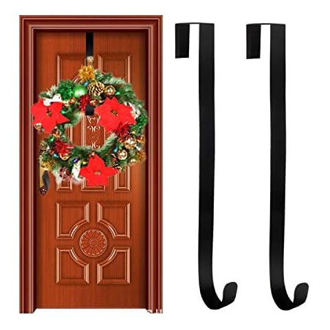 Funvalley Surperfect Wreath Hook for Front Door PVC Door Hanger Over The Door Wreath Coat Hanger Metal Hanging Hook for Christmas Bathroom Bedroom Black 2 Pack Cover