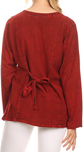 Image of Sakkas Fedella Deep Scoop Neck Long Sleeve Blouse Top with Adjustable Back Straps