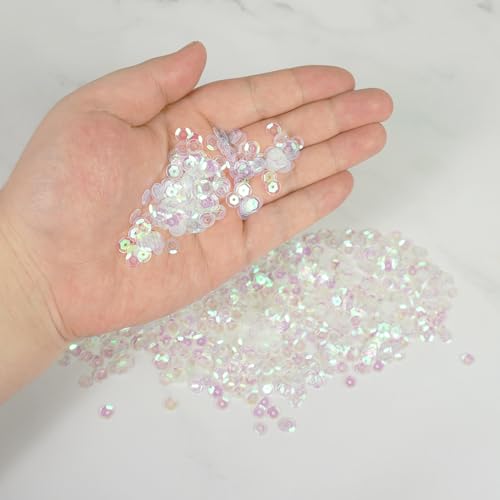 Bilipala Bulk Clear Sequins, Crystal Iridescent Spangles for DIY Crafts, Embroidery, 6mm, About 3000 Pieces