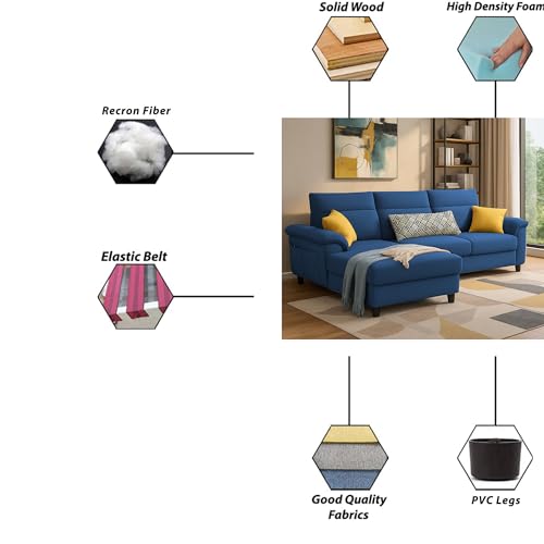 Image of Casaliving Seams LHS 4 Seater L Shape Sofa for Living Room (Blue Fabric) Premium Fabric Sofa