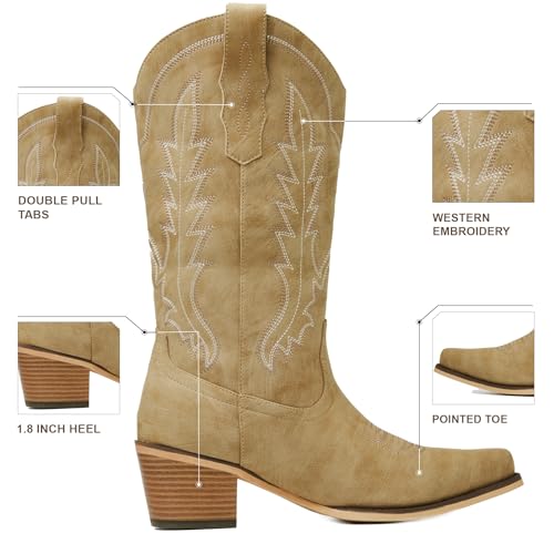 Image of Cowboy Boots for Women, Chunky Heel Western Boot