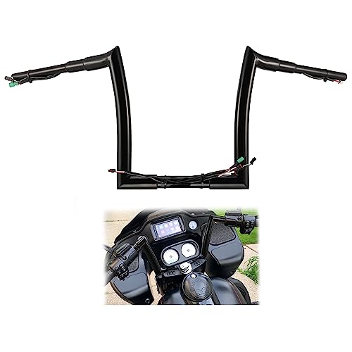TIGERSGATE PRE-WIRED 14" Rise 1.5" Fat Road Glide Meathook Ape Hangers Handlebar for 2015 Harley Road Glide, Road Glide Special & Road Glide Ultra, Road Glide Custom Models, Black