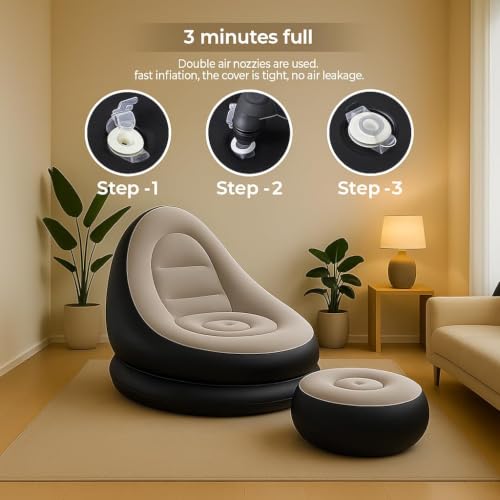 Inflatable Air Sofa Lounge –Air Couch Chair with Footstool for Indoor&Outdoor in Livingroom Bedroom Readingroom Office Balcony Garden - Image 6