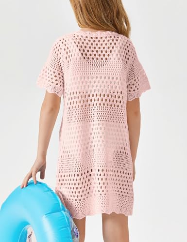 Image of Amarmia Girls Swim Cover Up Crochet Bathing Suit Cover Ups Short Sleeve Summer Beach Dress
