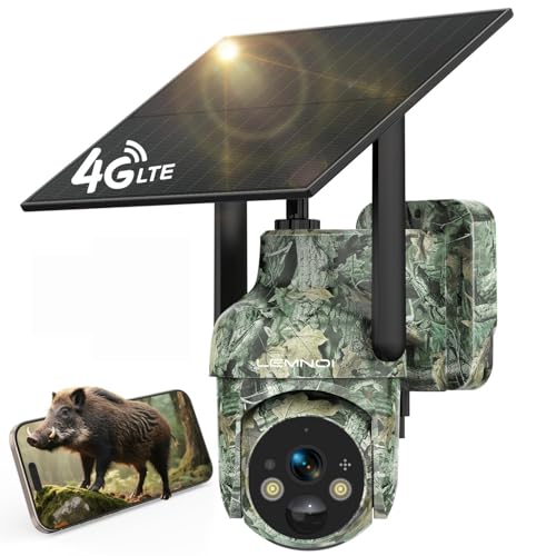 LEMNOI Caméra Trap Solaire Cellulaire 4G LTE, Carte SIM Intégrée sans WiFi, Caméra Surveillance Extérieur avec Détection de Mouvement, 2K Vision...