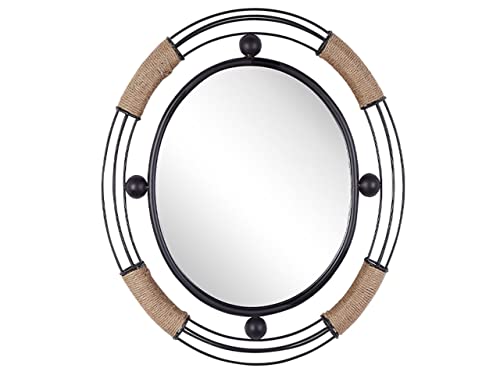 Beliani - Miroir Mural - Moulins - Oval 55 x 50 cm, en Métal Jute et Verre, Noir et Beige Cover