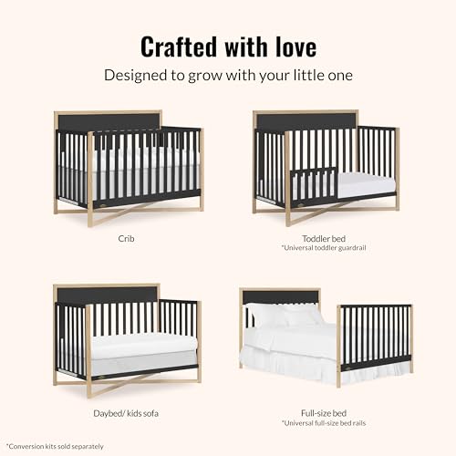 image for Dream On Me Owen 5-in-1 Convertible Full-Size Baby Crib in Matte Black